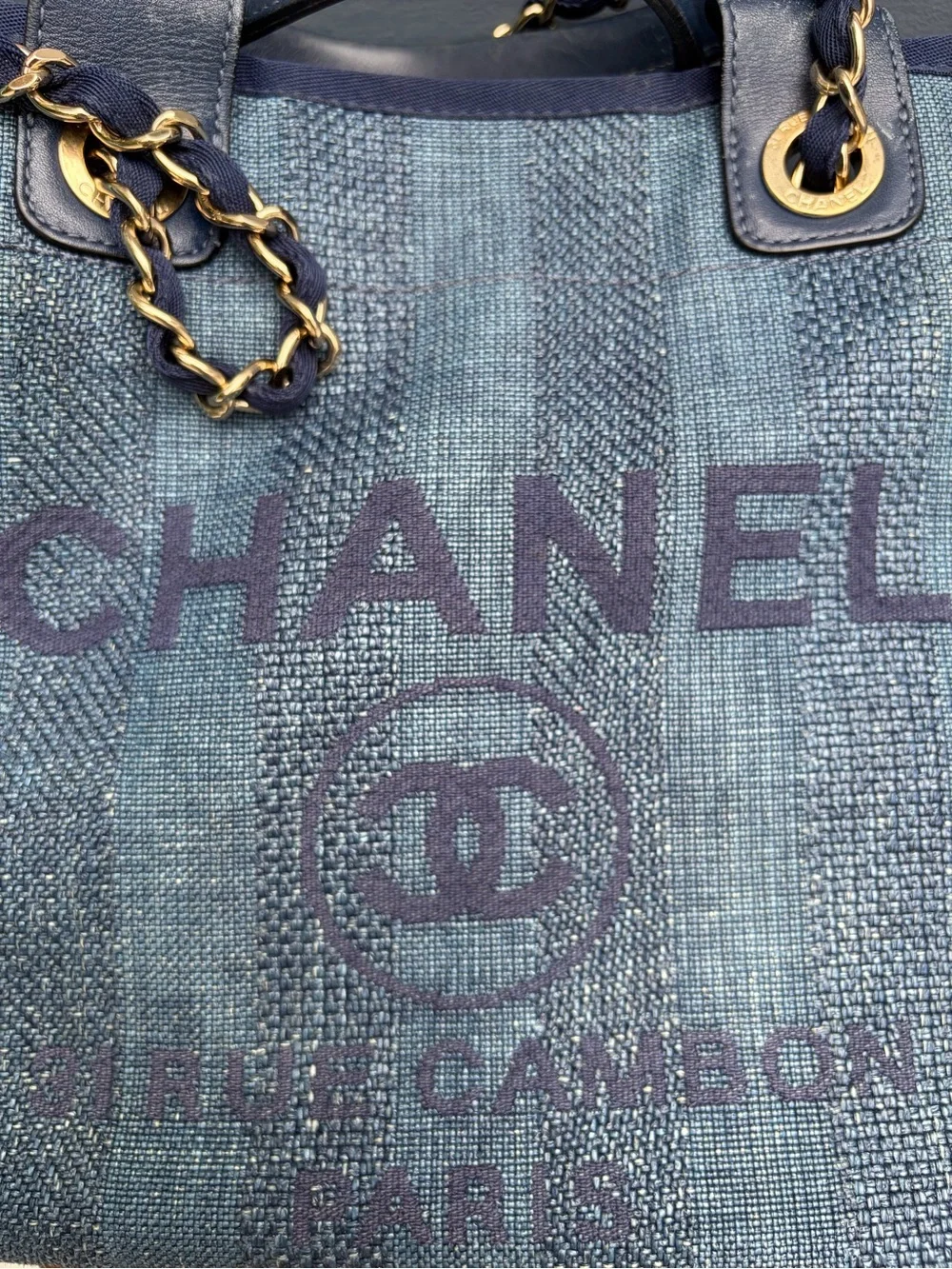 Chanel Blue Denim Large Shopping Bag